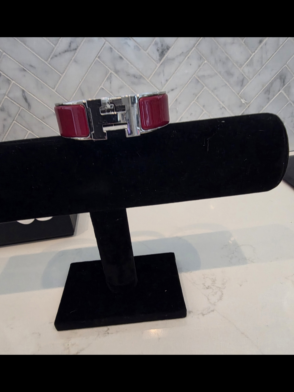 Authentic Hermes Clic Claq Cuff Bracelet  Burgandy Silver Wide Grand Modele